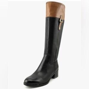 Franco Sarta Lizbeth boot, brown and black wide calf, 5.5